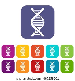 DNA strand icons set vector illustration in flat style in colors red, blue, green, and other