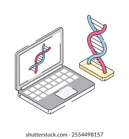 DNA strand and laptop for genetic research and analysis