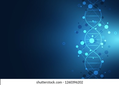 DNA strand and molecular structure. Genetic engineering or laboratory research. Background texture for medical or scientific and technological design. Vector illustration