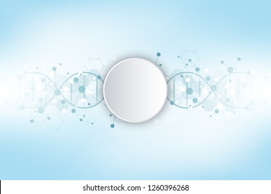 DNA strand and molecular structure. Genetic engineering or laboratory research. Background texture for medical or scientific and technological design. Vector illustration