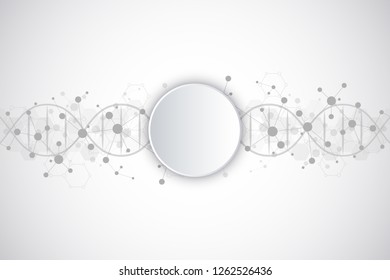 DNA strand and molecular structure. Genetic engineering or laboratory research. Background texture for medical or scientific and technological design. Vector illustration