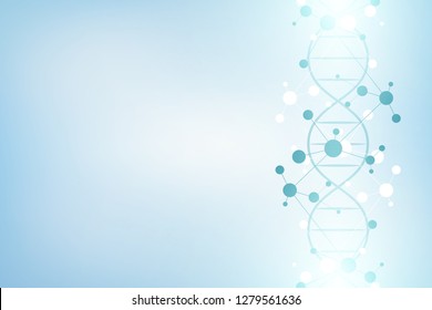 DNA strand and molecular structure. Genetic engineering or laboratory research. Background texture for medical or scientific and technological design. Vector illustration