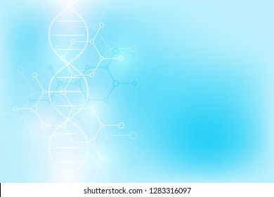 DNA strand and molecular structure. Genetic engineering or laboratory research. Background texture for medical or scientific and technological design