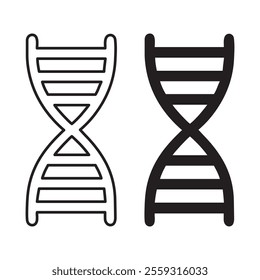 DNA Strand outline and black filled icon set. Vector illustration.