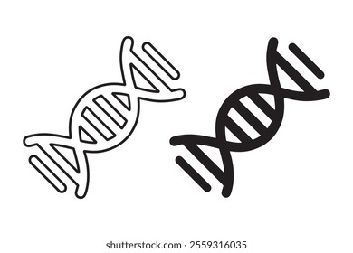 DNA Strand outline and black filled icon set. Vector illustration.