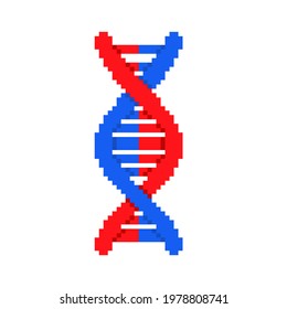 DNA Strand Pixel Art. Deoxyribonucleic Acid Molecule 8 Bit. Genetic Chromosome Spiral