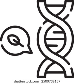 DNA strand with a speech bubble, symbolizing genetics or bioinformatics. DNA strand with speech bubble icon representing genetics and bioinformatics research. EPS