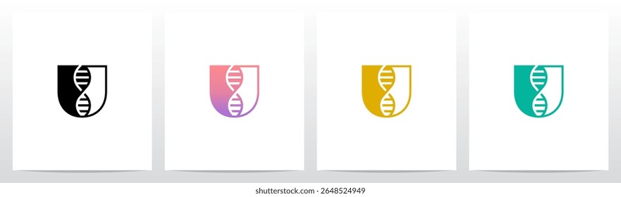 DNA Strand Structure Helix Inside Letter Initial Logo Design U