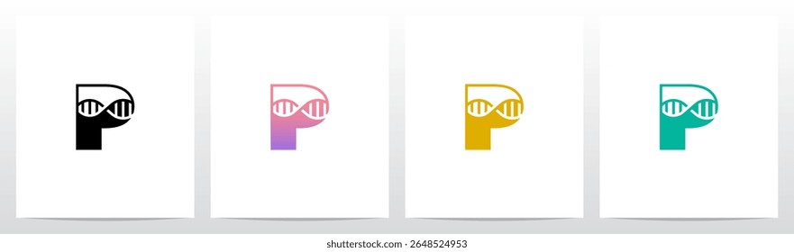 DNA Strand Structure Helix Inside Letter Initial Logo Design P