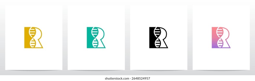 DNA Strand Structure Helix Inside Letter Initial Logo Design R
