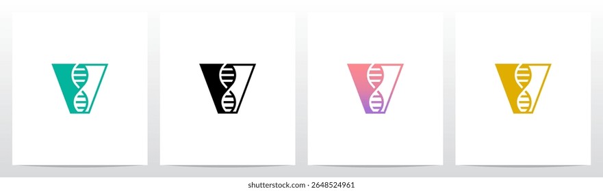 DNA Strand Structure Helix Inside Letter Initial Logo Design V