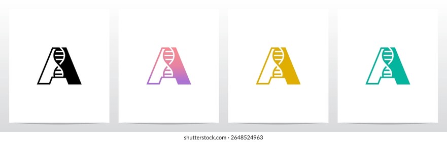 DNA Strand Structure Helix Inside Letter Initial Logo Design A