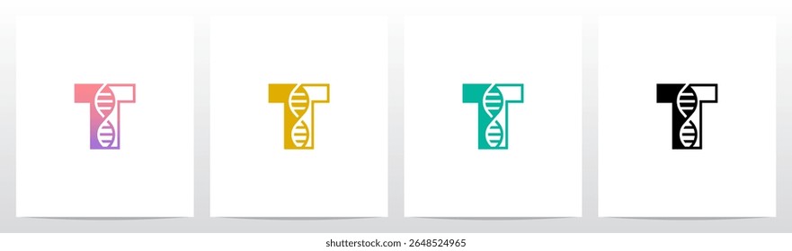 DNA Strand Structure Helix Inside Letter Initial Logo Design T