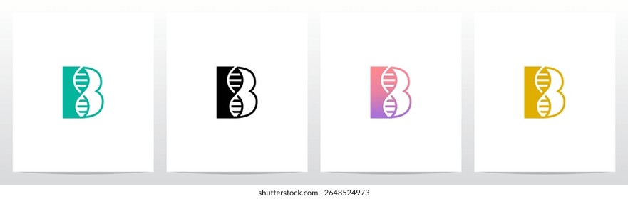 DNA Strand Structure Helix Inside Letter Initial Logo Design B