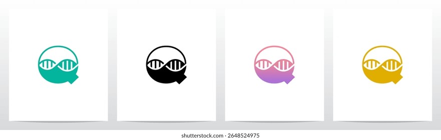 DNA Strand Structure Helix Inside Letter Initial Logo Design Q