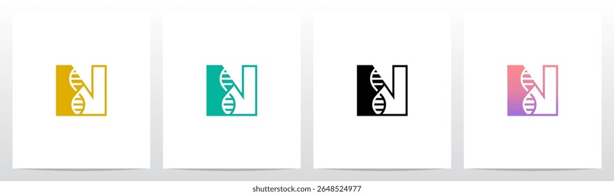 DNA Strand Structure Helix Inside Letter Initial Logo Design N