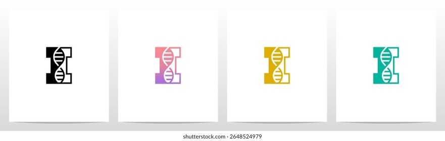 DNA Strand Structure Helix Inside Letter Initial Logo Design I