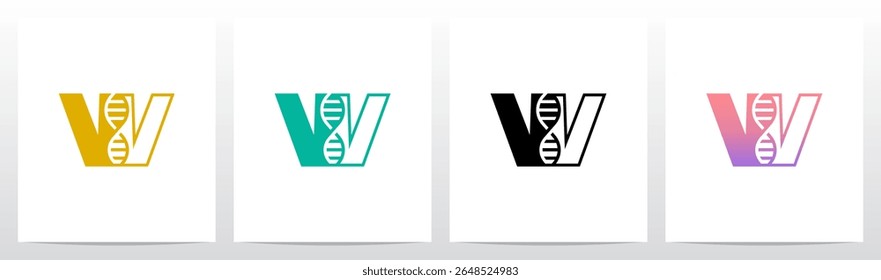 DNA Strand Structure Helix Inside Letter Initial Logo Design W