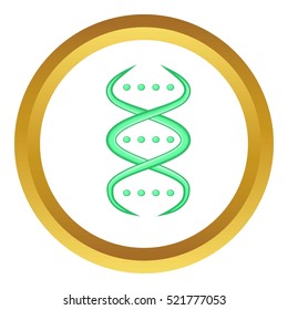 DNA strand vector icon in golden circle, cartoon style isolated on white background
