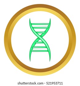 DNA strand vector icon in golden circle, cartoon style isolated on white background