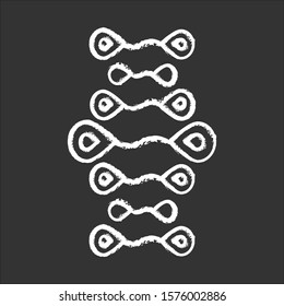 DNA strands chalk icon. Deoxyribonucleic, nucleic acid helix. Spiraling strands. Chromosome. Molecular biology. Genetic engineering. Genome. Genetics. Medicine. Isolated vector chalkboard illustration