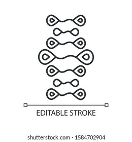 DNA strands linear icon. Deoxyribonucleic, nucleic acid helix. Molecular biology. Genome. Genetic code. Thin line illustration. Contour symbol. Vector isolated outline drawing. Editable stroke
