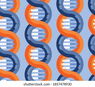 DNA strands molecule seamless vector pattern. Repeating background Spiral genetic dna medical icon. Helix structure symbol. DNA strands Magnification double helix structure blue and red