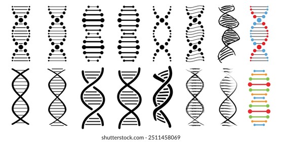 DNA string icon. DNA strand double helix spiral, line pictogram RNA, Life gene, chromosome elements logo Medic atom cell. Medical concept of biochemistry. Nucleic structure. bio code genetics molecule