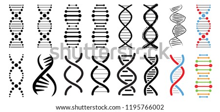 DNA string icons DNA strand double helix spiraal line pictogram Vector dots signs RNA gene chromosome elements logo Medic atom cell Medical concept of biochemistry with dna molecule Nucleic structure