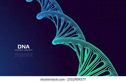 Estrutura de DNA. Modelo genético digital 3D. Antecedentes científicos em matéria de genética, biotecnologia e investigação médica. Ilustração vetorial.