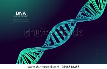 DNA structure. 3D digital genetic model. Scientific background for genetics, biotechnology and medical research. Vector illustration.