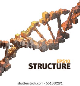 DNA structure. 3d vector abstract background. Cube elements. Boxes system. Web banner