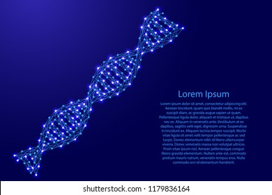 DNA structure of the chain from futuristic polygonal blue lines and glowing stars for banner, poster, greeting card. Vector illustration.