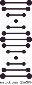 Dna structure connecting lines and circles forming a vertical sequence on a white background representing genetic code, genome, heredity, and biological research