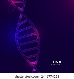 Estructura de ADN construida con partículas. Modelo genético científico digital 3D. Ilustración vectorial.