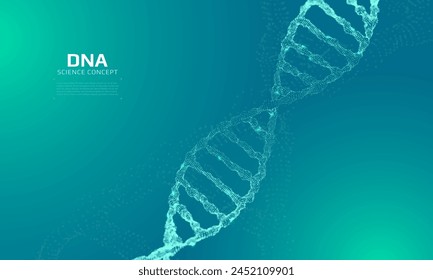 DNA structure constructed with particles. 3D digital genetic model. Scientific background. Vector illustration.