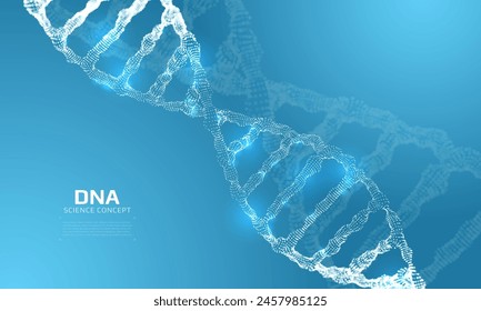 DNA structure constructed with particles. 3D digital genetic model. Scientific background. Vector illustration.