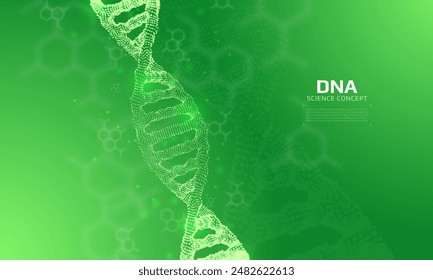 DNA structure constructed with particles. 3D digital genetic model. Scientific background. Vector illustration.