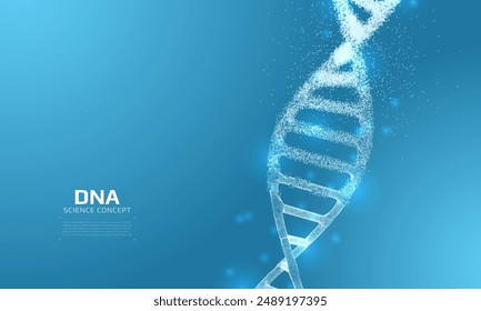 DNA structure constructed with particles. 3D digital genetic model. Scientific background. Vector illustration.