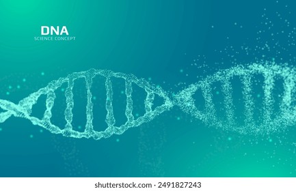 DNA structure constructed with particles. 3D digital genetic model. Scientific background. Vector illustration.