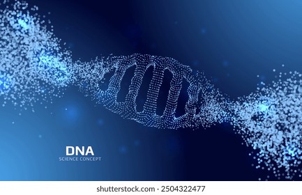 DNA structure constructed with particles. 3D digital genetic model. Scientific background. Vector illustration.