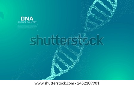 DNA structure constructed with particles. 3D digital genetic model. Scientific background. Vector illustration.