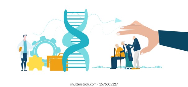 DNA structure. Genome sequencing concept of genome editing. Pharmaceutical chemistry and dna research. Doctors researching cells.