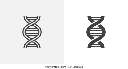 DNA structure icon. line and glyph version, outline and filled vector sign. dna helix linear and full pictogram. Genetics symbol, logo illustration. Different style icons set