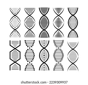 DNA structure Icon set. Structure molecule and cell, chromosome. Genetic engineering. Vector stock illustration