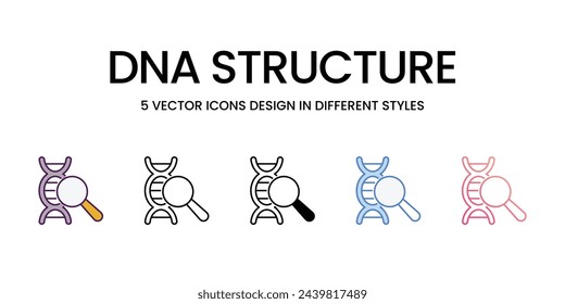Iconos de estructura de ADN establecidos en ilustración vectorial de stock de estilo diferente