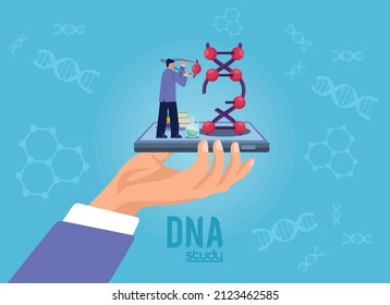 dna study lettering with scientist poster