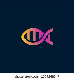 DNA symbol fish shape logo design vector