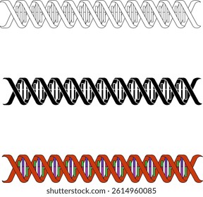 dna symbol with outline style, solid black and colored