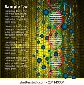 DNA symbol.icon.Vector illustration.science infographics template with text. Abstract gene chain yellow background.Can be used as medical,genetic,pharmaceutical, science industries.text box.card.